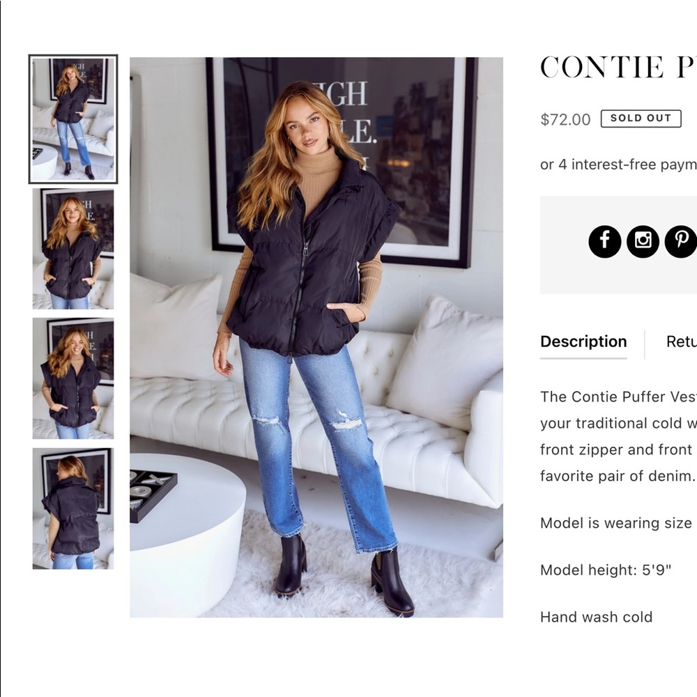 Contie Black Sleeveless Puffer Vest Double Zipper NWT Sold Out on websit… - Picture 4 of 10